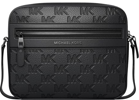 Michael Kors Herren Jet Set Tour Crossbody, Silber, Silberfarbene Hardware/Leder/Schwarz, M, Jet Set Ew Tour Xbody