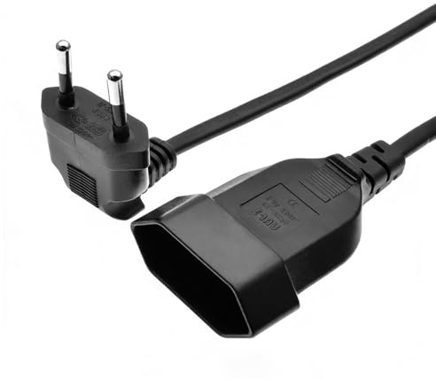 Eurostecker Verlängerungskabel - 90 Grad Flachstecker Verlängerungskabel mit Eurostecker - 0,3m, 2 Stück, Schwarz - Ideal für Haushalt und Bürogeräte, Kompakt und Flexibel
