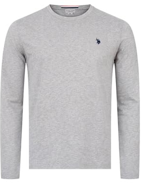 U.S. POLO ASSN. Herren Shirt (S-3XL) Basic Langarm Rundhals Longsleeve Casual Oberteil P003 - Grau-Mel-Navy Größe L - Gr. L