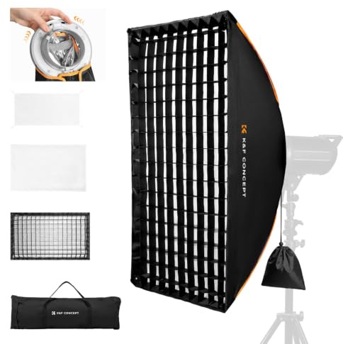 K&F Concept Softbox Rectangulaire 60x90cm, Dégagement Rapide | Softbox Portable avec Diffuseurs/Grille Nid D'Abeille/Sac De Grille/Monture Bowens pour Lumière COB, Studio LJ01