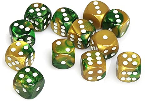 Chessex Gemini 16mm d6 with pips Dice Blocks (12 Dice) - Gold-Green w/White