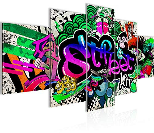 Runa Art - Bilder Graffiti 200 x 100 cm 5 Teilig XXL Wanddekoration Design Bunt 004551c