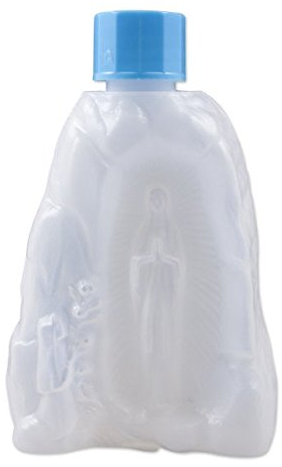 Bouteille d'eau bénite en plastique pour le stockage de l'eau bénite [11 x 7 x 2,5 cm, capacité 95 ml] Motif Madonna Lourdes dans Grotte