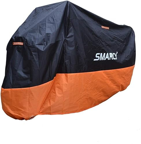 SMARCY Bâche XXL, Housse de Protection pour Scooter et Moto, Abri en Polyester, Couverture Extérieure pour Hiver, 125 x 105 x 265 CM, Noir et Orange