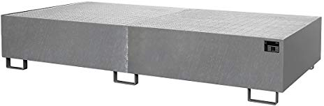 Regal-Bodenwanne, 1000 l Auffangvolumen, LxBxH 2650 x 1300 x 435 mm, mit Gitterrost, feuerverzinkt.