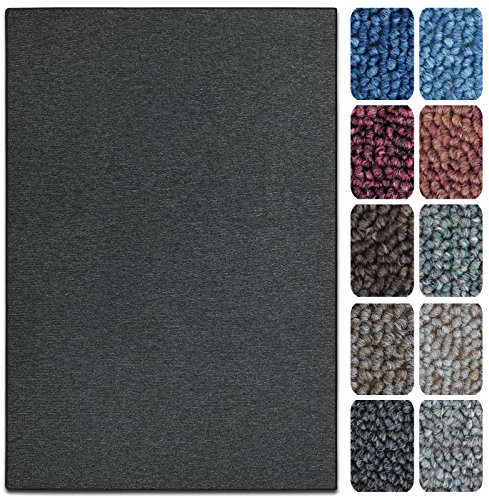 casa pura Teppich London | viele Größen | pflegeleichter Flacher Schlingenflor | Flurteppich, Wohnzimmerteppich, Küchenteppich, Schlafzimmerteppich (Anthrazit - 80x150 cm)