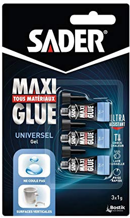 Sader Maxiglue Gel – Super Glue Universelle – Tous Matériaux – Colle de Réparation à Prise Rapide – Colle Extra Forte – Transparente – 3 Tubes de 1 g