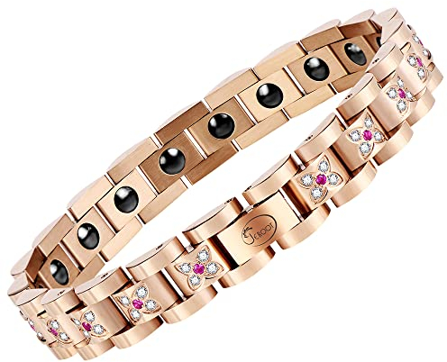 JEROOT Magnetarmband,Damen Magnetarmband Magnetische Armbänder Rosegold Verschluss Armband Magnet Magnetarmband Edelstahl Hämatit Magnetarmband Energetix (Rose Gold)