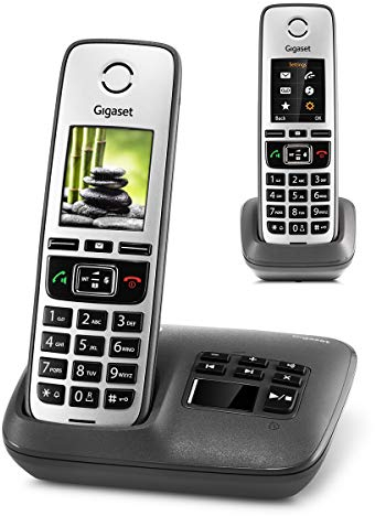 Gigaset Family mit Anrufbeantworter - 2 schnurlose Telefone mit großem, farbigem Display und hoher Reichweite – anthrazit-grau