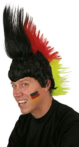 Karneval-Klamotten Perücke Deutschland schwarz rot Gold Fan Deutschland-Perücke Irokese Luxus Herren Damen EM WM Herren Fußball