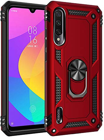 BestST Custodia per Xiaomi Mi A3/Mi CC9E Cover, 360° Girevole Regolabile Ring Armor Bumper TPU Case Magnetica Supporto Smartphone Silicone Custodie Heavy Duty Antiurto per Xiaomi Mi A3 Case,Rosso