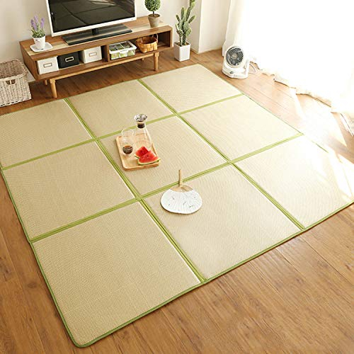 MYOYAY Lehom Rattan-Bodenmatte, faltbar, japanische Tatami-Matratze, 180 x 180 x 12 cm, rutschfeste Baby-Krabbelmatte, Wohnzimmer, Schlafzimmer, Teppich mit Aufbewahrungstasche