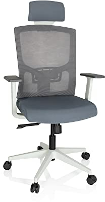 hjh OFFICE 732108 Profi Bürostuhl CAPTIVO Base W Stoff Grau/Weiß Drehstuhl ergonomisch, Netzrücken, höhenverstellbar
