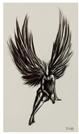 2 x Engel Tattoo in schwarz - sitzend und geneigter Kopf - Temporary Body Tattoo - T100 (2)
