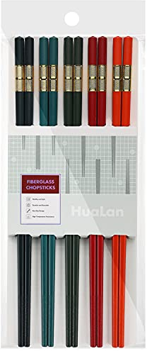 HuaLan Fiberglass Reusable Chopsticks Set Dishwasher-Safe Household/Restaurant Chopsticks 5 Pairs