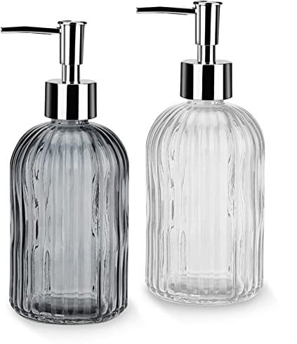 Dispensador de Jabón, Dispensador jabón de Vidrio con Bomba de Mano Botella de loción de champú para baño Cocina 2 Piezas