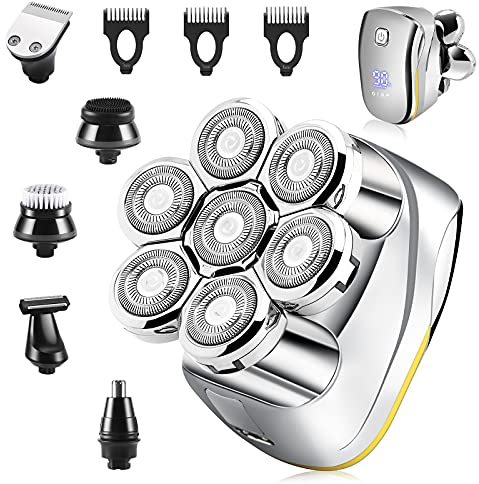 Rasoir Electriques Hommes Chauve: - Tondeuse à Barbe Rechargeable 6 en 1 Multifonction Rotative Rasoirs Tête Électrique Professionnel Sans Fil Étanche Homme 7 Têtes