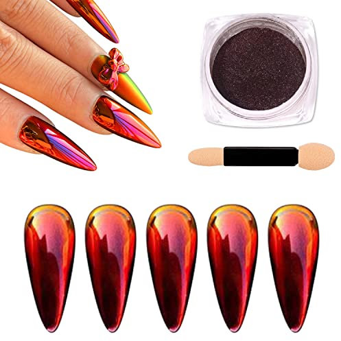 Poudre à ongles holographique caméléon chromée effet miroir magique métallique paillettes fines réfléchissantes gel pour ongles art vernis poudre pigmentée rouge noir
