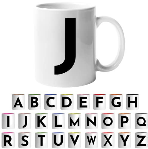 Design Letters Coffee Cup - Available in A-Z | Initial Mug with Alphabet | Ceramic Coffee Mugs for Women, Men | Letter J Mug | White