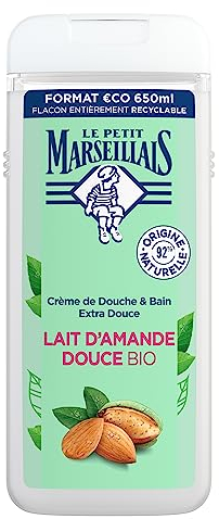 Le Petit Marseillais - Extra weiche Bio-Mandelmilch Duschcreme (650 ml Flasche) - Duschgel mit 92% natürlichen Inhaltsstoffen - pH-hautneutral und ohne Farbstoffe
