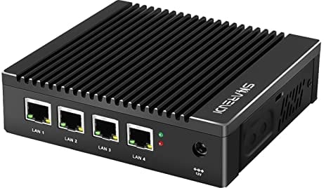 Sharevdi Lüfterloser Firewall Micro Appliance,Intel N3700 4 Cores/4 Threads, 4 Intel 2.5 GbE i225 Gigabit NIC Port Mini-PCs, AES-NI, USB3.0/HDMI/VGA SSD (8GB 128GB)