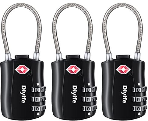 Diyife TSA Luggage Locks, [Newest Version][3 Packs] 3-Digit Security Padlock, Combination Padlocks, Code Lock for Travel Suitcases Luggage Bag Case etc.(Black)