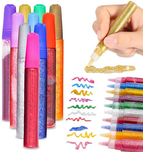Pack of 10 Glitter Glue Pens of 10 Assorted Colours, Art & Craft Activity, Back to School and Stationery Supplies, Can be used in Christmas Decorations, Fun Gift for School Going Kids - 10cm