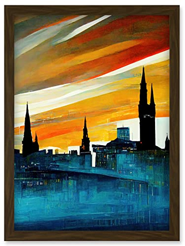 Doppelganger33 LTD Dramatic Glasgow City Skyline Modern Artwork Framed Wall Art Print A4
