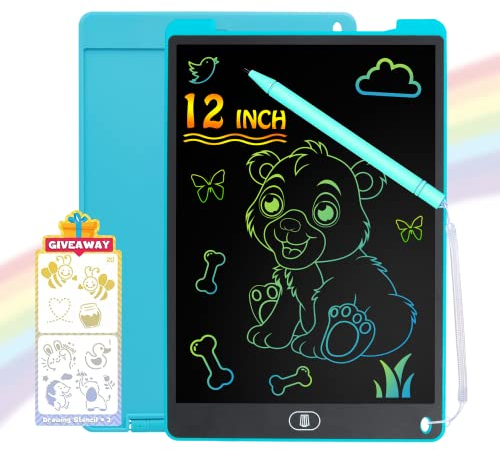 Carviki LCD Schreibtafel 12 Zoll Zeichenbrett Bildschirm Maltafel Zaubertafel Umweltfreundlich Heller Bunten Schrift Pad,Löschbarem Handschrift Block,Lernspielzeug-Geschenk für Kinder 3-8 Jahre Blau