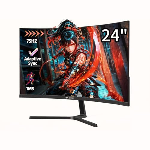 CRUA 24 Curved Monitor, 75 Hz, Full HD 1920 x 1080, 100% sRGB, AdaptiveSync, Blaulichtfilter, für Zuhause und Büro, Wandmontage möglich – Weiß