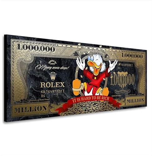 Kunstgestalten24 Dagobert Million Dollar Leinwandbild – Pop Art Wandbild mit Geldmotiv & Rolex Style – Humorvolle Luxus Deko für Wohnzimmer Büro Jugendzimmer 150x60x2cm