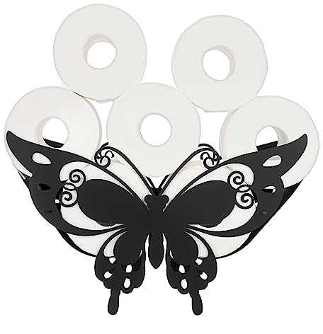 BTSKY Porte-rouleau de papier toilette en métal noir mat de style animal, récipient de rangement autonome pour salle de bain, maison, cuisine (papillon queue d'hirondelle)