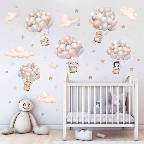 wondever Wandtattoo Tiere Ballon Wandaufkleber Heißluftballon Elefant Wolken Sterne Wandsticker Wanddeko für Kinderzimmer Babyzimmer Schlafzimmer