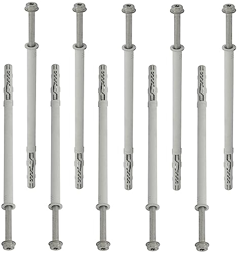 AERZETIX - C67151 - Lot de 10 Chevilles en Plastique Ø12x230 mm à collerette + 10 vis Ø8x240 mm autotaraudeuses à collerette à tête hexagonale Empreinte étoile TX40 - béton Brique perçage Fixation