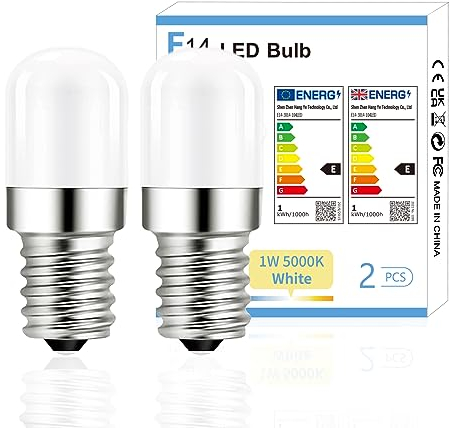 YzzYzz E14 Lámpara LED blanca fría, 5000K Lámpara LED E14, 1W de repuesto para lámparas halógenas de 15 W, bombilla LED para frigorífico de 120 lúmenes, no regulable, 230V AC, 2 piezas