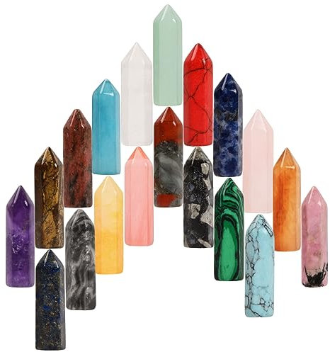 Jinlaili 20 Piezas De Cristales Curativos Conjuntos De Piedras,Cristal curativo natural Hexagonal,Piedra natural curación de cristal piedras,para meditación,relajación