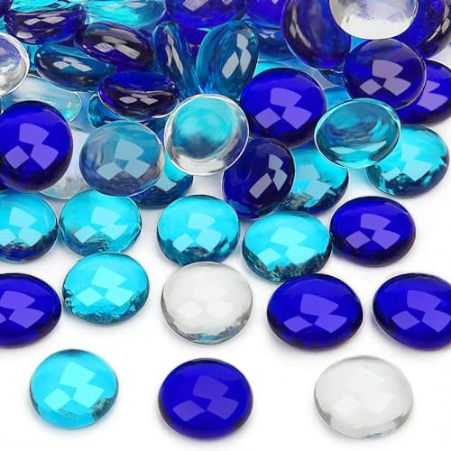Vorentxia 200 Pezzi Ciottoli di Vetro Cristalli Decorativi Serie Blu Sassolini Decorativi per Vasi 900g Pietre da Giardino Decorative per Decorazione Acquario Paesaggistica Vasi Ciotole Giardino