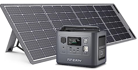 AFERIY Générateur solaire 800 W avec panneau solaire pliable de 200 W, station d'alimentation portable 512 Wh avec prises CA 230 V, batterie LiFePO4, stockage du son, convient pour le camping en plein