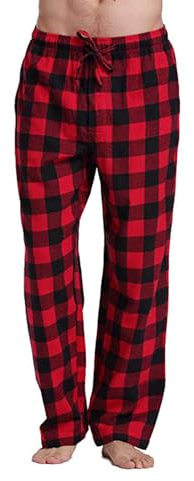 Beokeuioe Pantalon de pyjama pour homme - Long - Coton - À carreaux - Bas de pyjama - Pantalon de loisirs - Pantalon de pyjama pour homme - Pantalon de pyjama - Pantalon de loisirs, (Rouge (sans