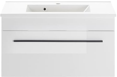 Waschbeckenunterschrank in weiß Hochglanz Badschrank hängend Waschtisch 80 x 44 cm Design-D (Unterschrank 3)
