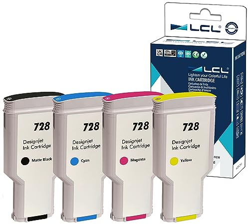 LCL Kompatibel Tintenpatrone 728 F9J68A F9J67A F9J66A F9J65A High Yield (4Pack MBK C M Y) Kompatibel für HP DesignJet T730 36-in Printer DesignJet T830 24-in MFP DesignJet T830 36-in MFP