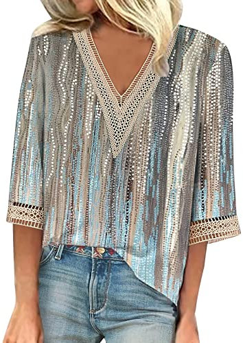 Generic Chemise en Jean Femme Blouse Fluide Femme Été Tunique Femme Grande Taille Tunique Femme Chic Tunique Boheme Femme Blouse Fluide Femme Été T Shirt Femme Ete Blouse Femme Chic Turquoise 3XL