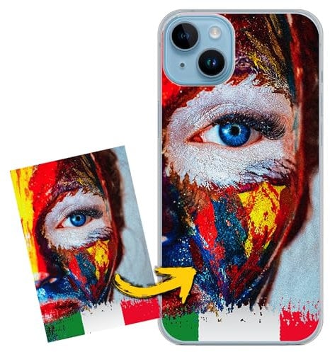 FarmyGadget Cover Personalizzata per Apple iPhone 14 Plus, TPU Trasparente Morbida, Custodia Personalizzabile con Foto, Immagine, Testo, Loghi