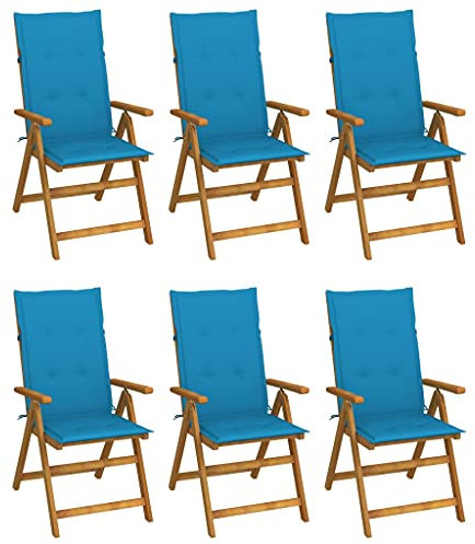 ZEYUAN Klappbare Gartenstühle 6 STK. mit Auflagen, Gartenmöbel, Balkonstühle, Hochlehner, Balkonmöbel, Bistrostuhl, Balkonset, Garten Stühle, Armlehnenstuhl, Massivholz Akazie