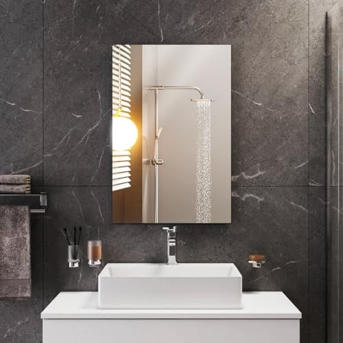Sqinor 40x60cm Frameless Wall Mirror - Wall Mounted Horizontal or Vertical Rectangular Bathroom Mirror - Modern HD Glass Rectangle Wall Mirrors for Bathroom Bedroom Living Room Hallway Walls