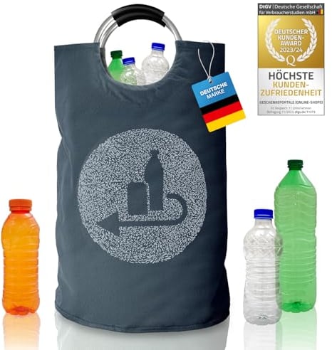 Dimono Recogedor de Botellas Contenedor de depósito de Reciclaje, Cesta para Botellas y Bolsas de Juguetes; Cesta para la Ropa Sucia, Organizador doméstico Plegable (Botellas retornables, Gris)