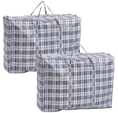 iPEAK Storage Bags Extra Large Heavy Duty Jumbo Laundry Bag Waterproof Dust Resistant Reusable Double Zipper Bag For Moving House Clothing, Wardrobe storage, toys, bedding (2 Blue Check)