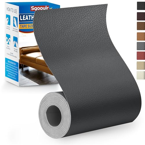 Sgooyir Kunstleder Selbstklebend Dunkelgrau, 10x160cm Leder Reparatur Set, Kunstleder Reparaturset Flicken Selbstklebend Patch für Autositze, Möbel, Sofa, Couch, Jacken