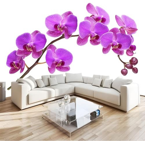 Blumen Fototapete 3D Effekt Lila Orchidee Vliestapete Bedrucktes Wandbild, Modernes Wanddeko Poster Kunst, Für Wohnzimmer Schlafzimmer, Mit Geruchsfreiheit B300 X H210 Cm