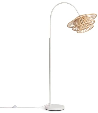 LEDKIA Stehlampe Metall und Bambus Ailén Weiß | Verstellbares warmes Licht | Vielseitiges Design für Wohnzimmer, Küche, Schlafzimmer | 1630 mm Höhe